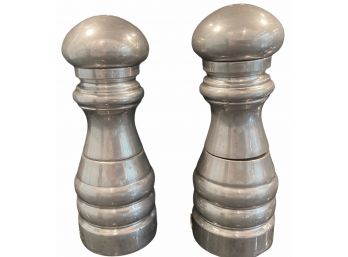 Pair Of Vintage Italian Made Pewter Pepper Mills / Salt Combo