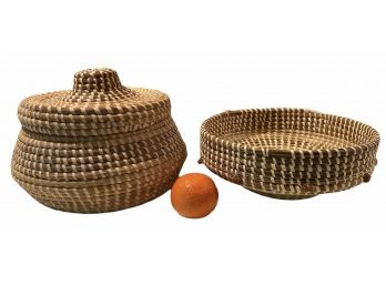 Matching Charleston Woven Bowl And Covered Basket By Quality Artisan