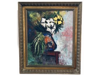 1963 French Oil Painting 'Creuche Fleurie Sur La Table' By HN Sedrossiay  26' X 30'