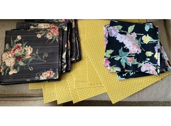 Floral Napkins And Yellow Woven Placemats (D)