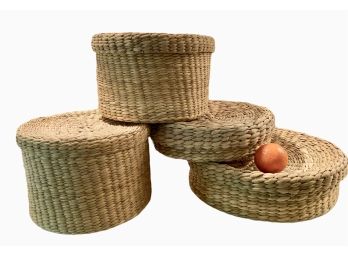 Four Vintage Woven Storage Baskets