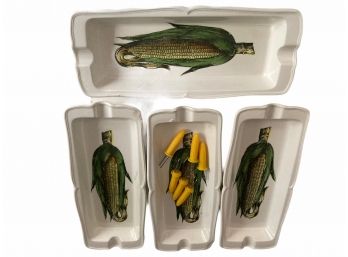 Four Hand Painted Corn Plates