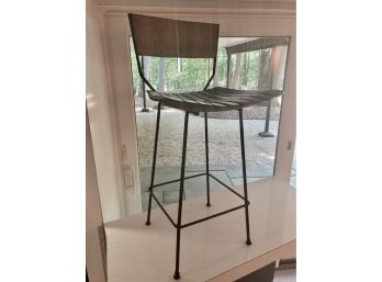 Vintage Rush And Iron Bar Stool By Arthur Umanoff