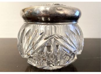 Crystal Dresser Jar With Sterling Silver Repousse  Lid