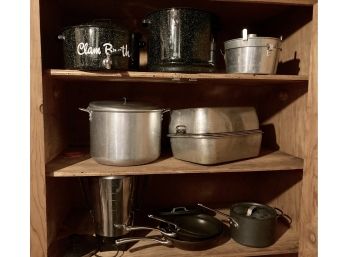 Closet Full Of Large Pots & Calphalon Cookware