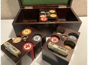 Antique Clay Poker Chips In Old Box