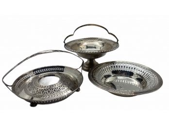 Trio Of Sterling Silver Handled Baskets And Dish ~  10.67 Toz