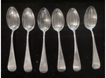 Six Vintage Sterling Silver Teaspoons ~ 4.25toz