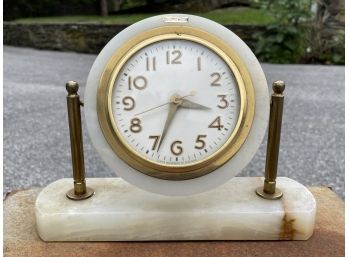 A Marble And Brass Art Deco Desk Clock