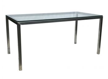 A Modern Brushed Steel And Glass Desk Or Console