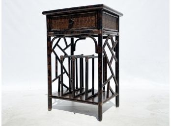 A Vintage Rattan And Cane Side Table With Magazine Rack In Base