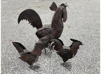 A Trio Of Metal Chicken Decor