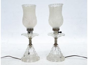 A Pair Of Antique Hobnail Glass Lamps