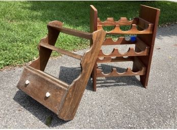 A Mahogany Wine Rack And Pine Shelf