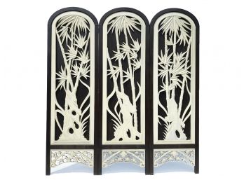 A Hand Carved Dressing Screen With Exotic Bamboo Motif