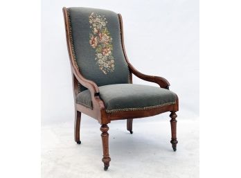 A Victorian Needlepoint Parlor Chair With Nailhead Trim