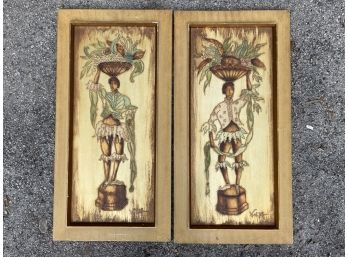 A Pair Of Large Painted Wood Panels, Signed Volpi