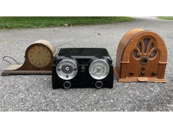 A Pair Of Retro Radios And A Mantle Clock