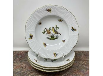 Lot/4 HEREND Hungary ROTHSCHILD BIRDS Hand Painted 8' Rimmed Soup Salad Plates