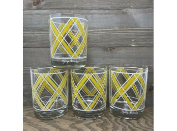 Set/4 Vintage 1970s GEORGES BRIARD Yellow & White Double Old Fashion Glasses