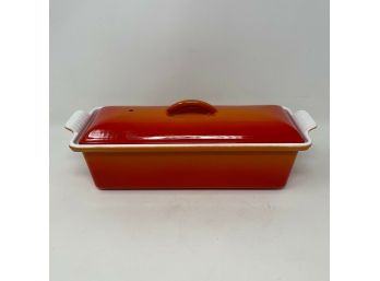 Vintage LE CREUSET Orange Flame Enamel On Cast Iron PATE TERRINE Baking Dish #28
