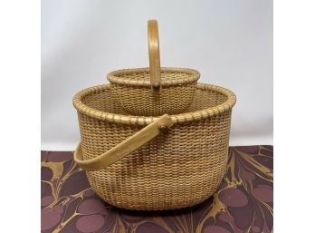 Set/2 Vintage Hand Woven Oval Nantucket Lightship Baskets: 10 1/2' And 6'
