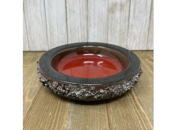 Vintage Signed GLIT Iceland Lava Glazed 7' MARIA Bowl In Red & Black With LAVA