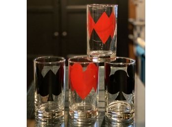 Set/4 Vintage Heart, Spade, Diamond, Club Highball Cocktail Glasses Playing Card