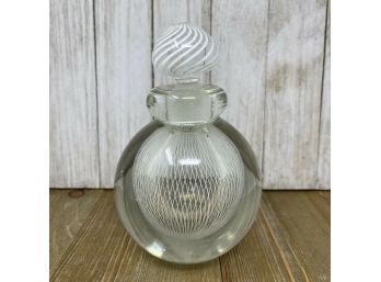Gorgeous Hand Blown MURANO Spiral Laticino Design 5.5' Perfume Bottle & Stopper
