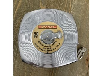 Vintage EVANS 50' White Steel Tape Measure #505 Made In Elizabeth NJ