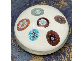 Stunning Vintage 1970s MURANO Millifiori Paperweight Opaque White Bright Canes