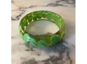 Super Cool Vintage 1960s Apple Green & Clear Floating Dots Geometric Bangle Bracelet