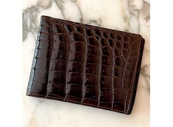 Vintage BOND STREET Men's Dark Brown Crocodile Folding Wallet Calf Interior