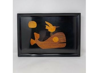 Vintage Hard To Find Curoc Of Monterrey 18' Inlaid Lacquer Wood WHALE BIRD Tray