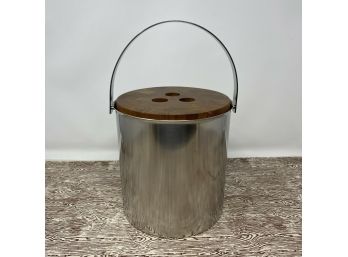 Vintage Arne Jacobsen STELTON Denmark Stainless SteelIce Bucket W/ Teak Lid MCM