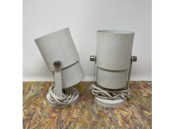 Vintage Pair Of White Metal Canister Light Fixtures - Tilt & Swivel