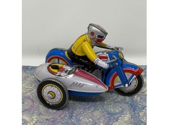 Vintage MS 709 Wind Up Tin Toy Motorcycle With Side Car #606 Litho Printed China