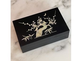 Vintage Japanese Lacquer Box Inlaid And Lined With Mother Of Pearl