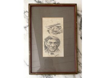 Original Graphite Pencil Portrait Of A Man With A Cap Framed And Matted