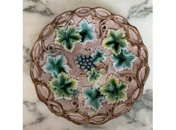 Antique 19th Century ETRUSCAN MAJOLICA Griffin Smith Brown & Green Grape Plate