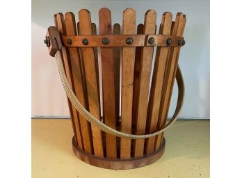 Antique ARTS & CRAFTS MOVEMENT Wooden Waste Basket Bin With Handle