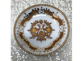 Vintage Enamel ARTA Austria Handmade Round Enamel Trinket Dish Orange, Rust & Gold