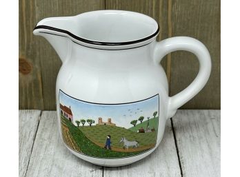 Vintage VILLEROY & BOCH Luxembourg NAIF Country Scene MAN & DONKEY Creamer