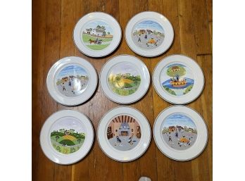 Set/8 Vintage VILLEROY & BOCH Luxembourg NAIF Country Scene 10 5/8' Dinner Plate