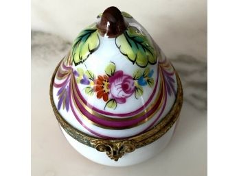 Vintage Limoges EXIMIOUS France Hand Painted PORCELAIN PEAR Shaped Trinket Box