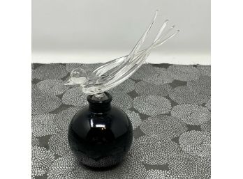 Vintage MURANO Hand Blown Black Perfume Bottle With Clear Swallow Stopper