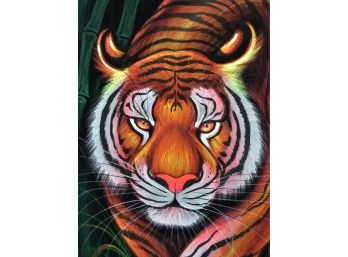 Eye Of The Tiger!  Awesome Velvet Tiger Painting Mid Century