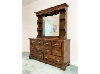 A Vintage Hardwood Dresser And Hutch Top