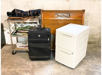 Basement Assortment - Cart, Headboard, File Drawers And More