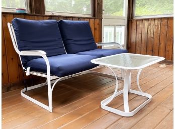 Sleek Vintage Aluminum Loveseat And Coffee Table By Woodard